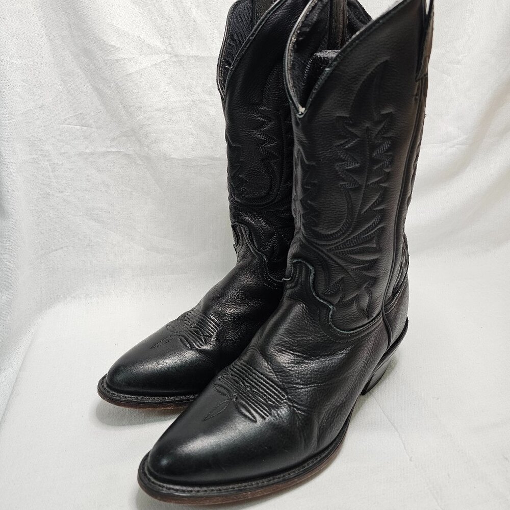 Abilene Embroidered Western Black Leather Pull-On Cowboy Boots Mens Size 9.5B US